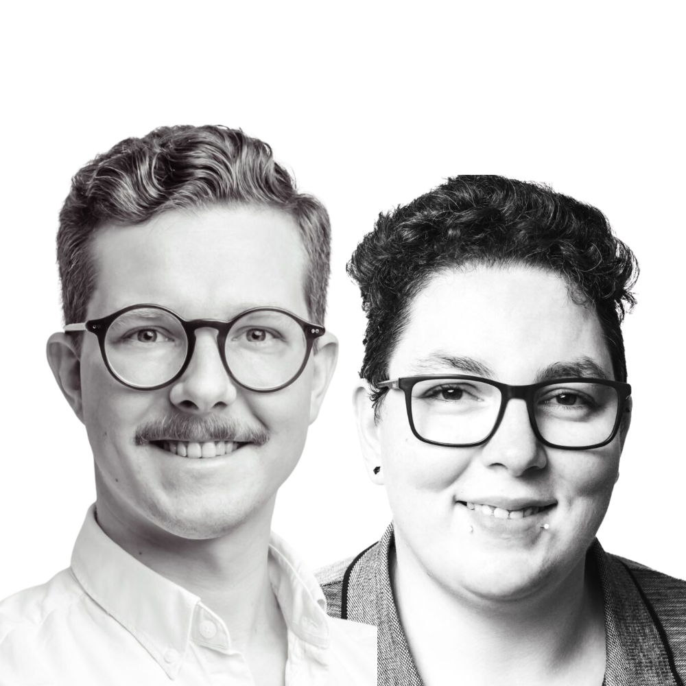 a man and woman wearing glasses